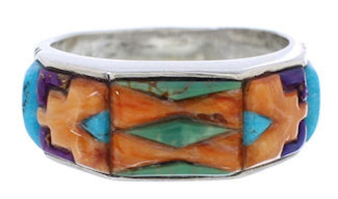 Multicolor Inlay Southwestern Silver Ring Size 7-3/4 CX50766